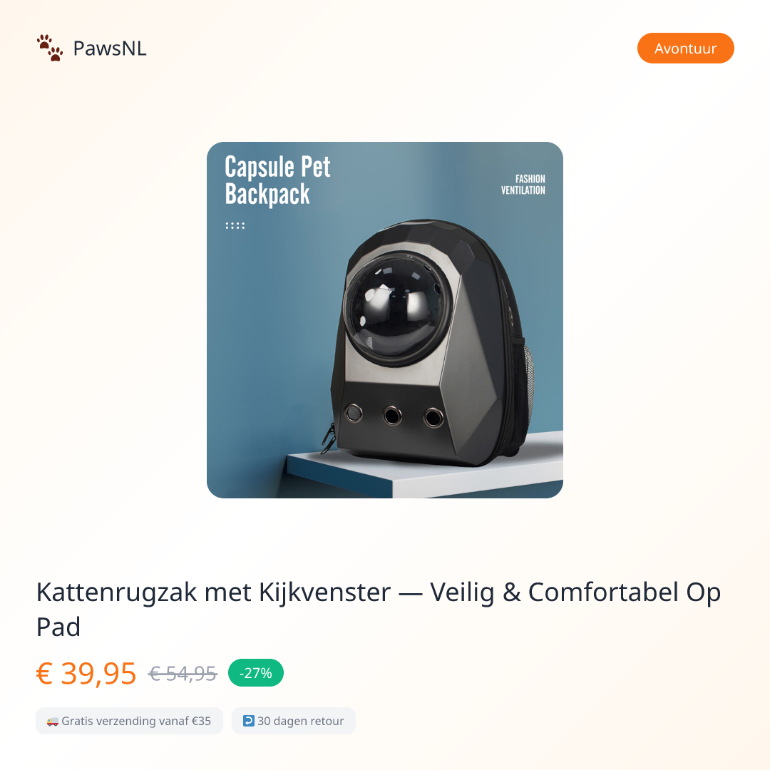 Kattenrugzak met Kijkvenster — Veilig & Comfortabel Op Pad