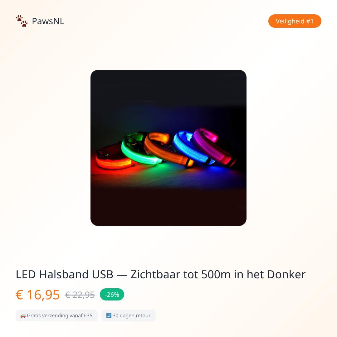 LED Halsband USB — Zichtbaar tot 500m in het Donker